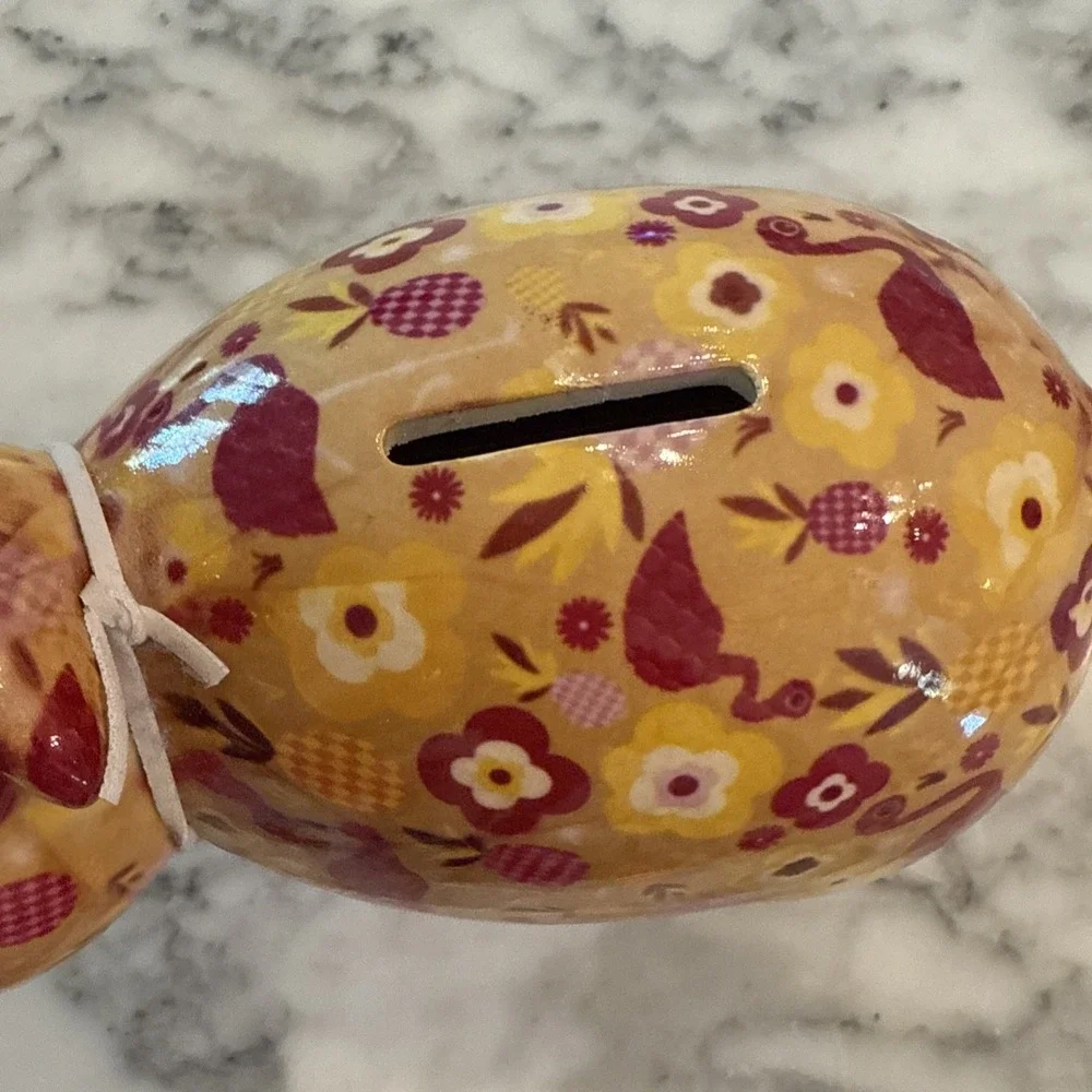 Pomme Pidou Floral Ceramic Flamingos, Red Gold Floral Colorful Cow Coin Bank